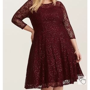 Torrid Size 20, SPECIAL OCCASION MERLOT SEQUIN LACE SKATER DRESS